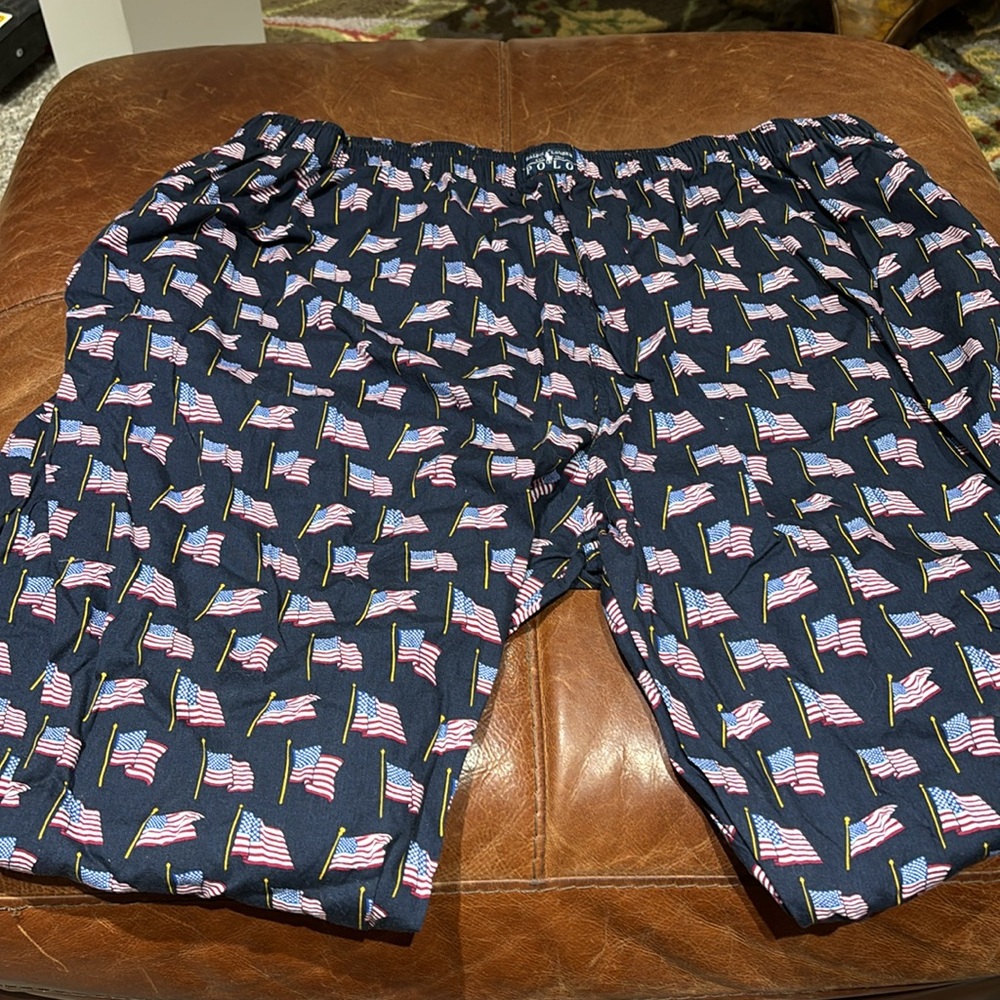 Polo by Ralph Lauren Lounge Pajama Pants Men’s XL Navy w/ American Flags - Picture 6 of 7